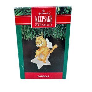 Vintage Hallmark Keepsake Ornament Garfield Angel On Star Wing Halo 1991 QX517-7